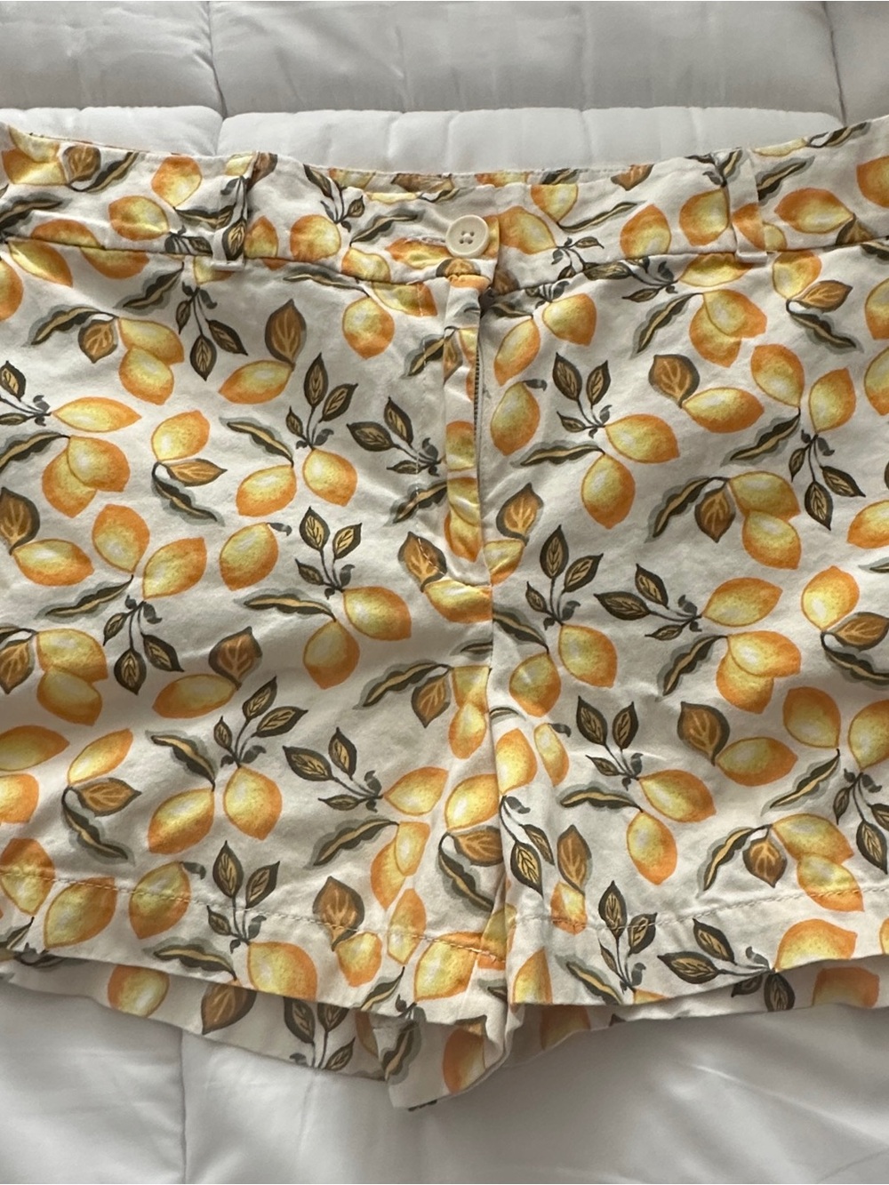 LOFT White Shorts with Yellow & Orange Lemon Print